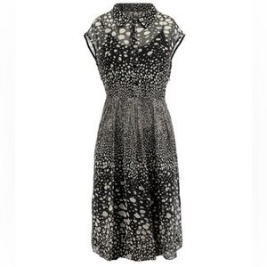 MAX MARA Printed Silk Dress Ivory Black and White Printed Cap-Sleeve Dress Sz 2